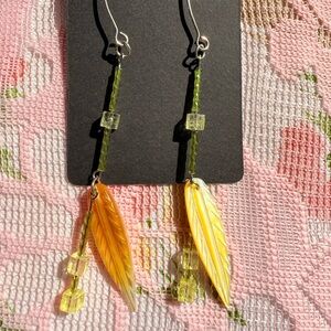 Elegant Yellow and Green Leaf Earrings
